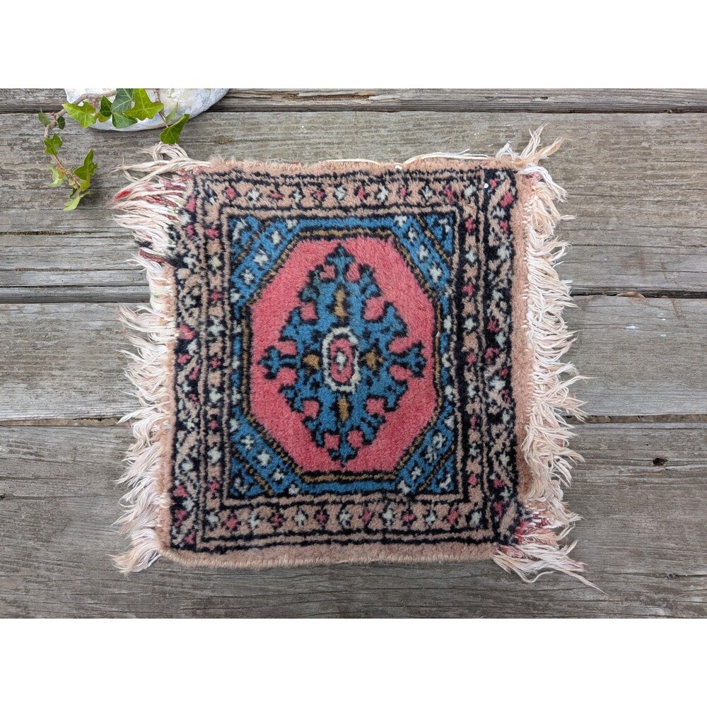 Vintage Miniature Hand Knotted Rug Made In Pakistan, Tabletop Wool Rug